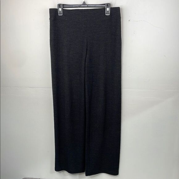 Eileen Fisher Pull On Pants Womens Dark Gray Tweedy Wool Wide Leg Stretch Small - Picture 1 of 12